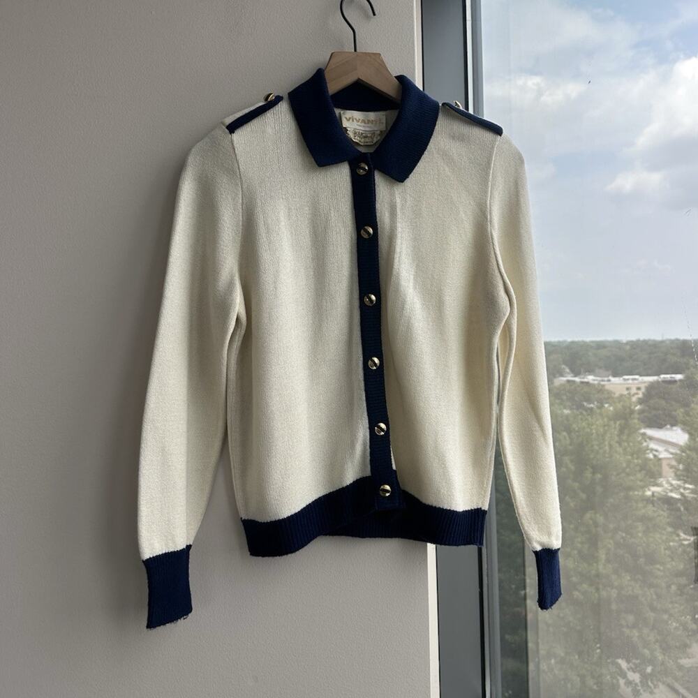 Vintage Vivanti Colorblock Collared Button-Front Knit Cardigan Sweater